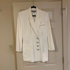 The Icing Ivory Embellished  Lined Long Blazer sz M